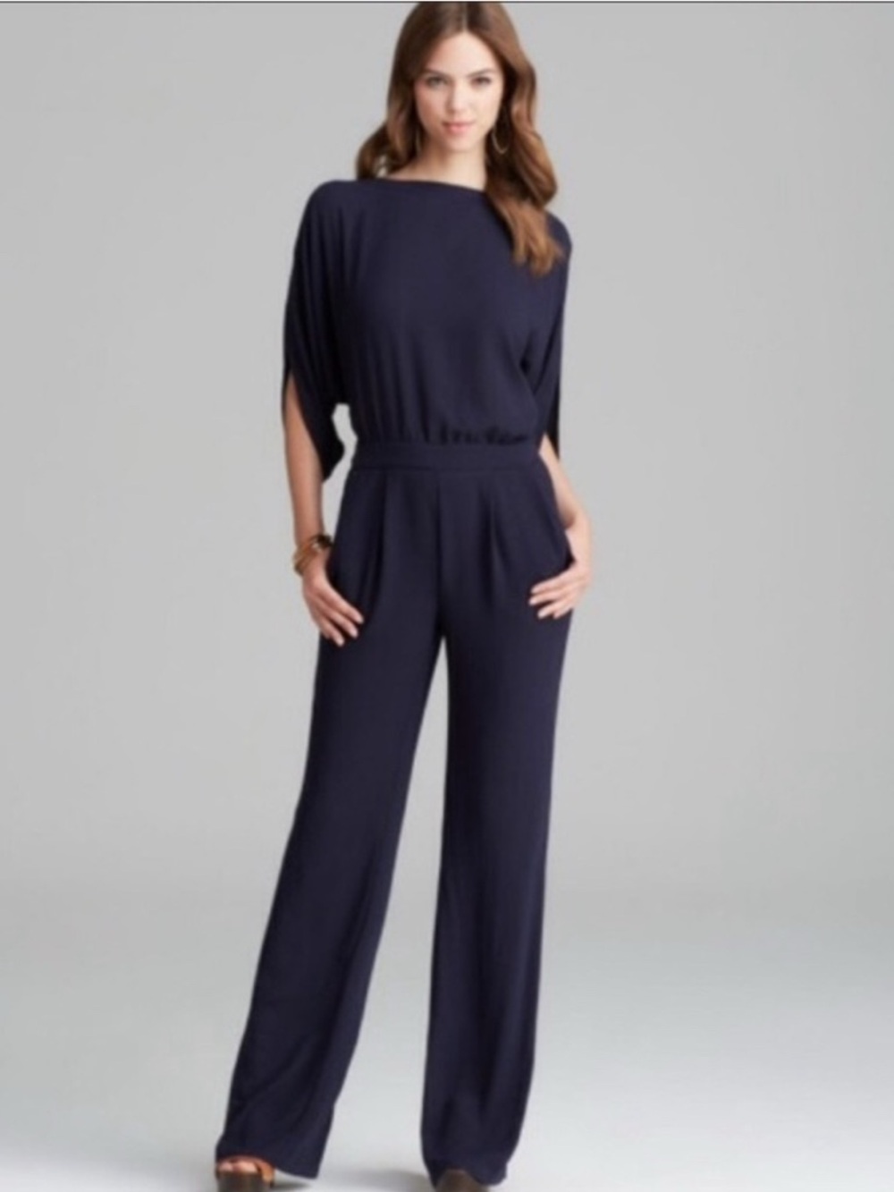 Diane Von Furstenberg “Dezi” Navy Silk Jumpsuit Sz 0